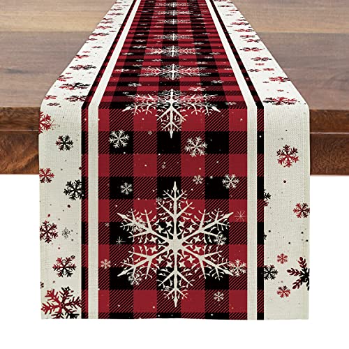 TPHIHPT Christmas Table Runner Buffalo Plaid Snow Flake Winter Holiday Christmas Runner for Table Coffee Table Dining Table Runners Christmas Decorations Indoor 13 x 72 Inch